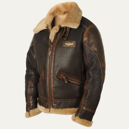 Warm Sheepskin Bomber Leather Jacket