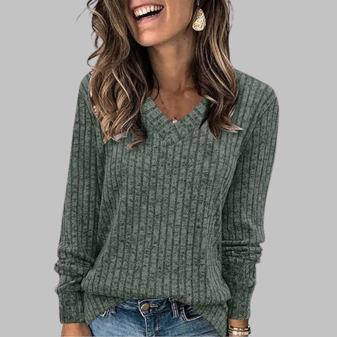 Soft Relaxed Fit V-Neck Long Sleeve Shirt