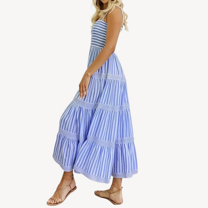 Layered Stripe Knee Length Dress for Ladies