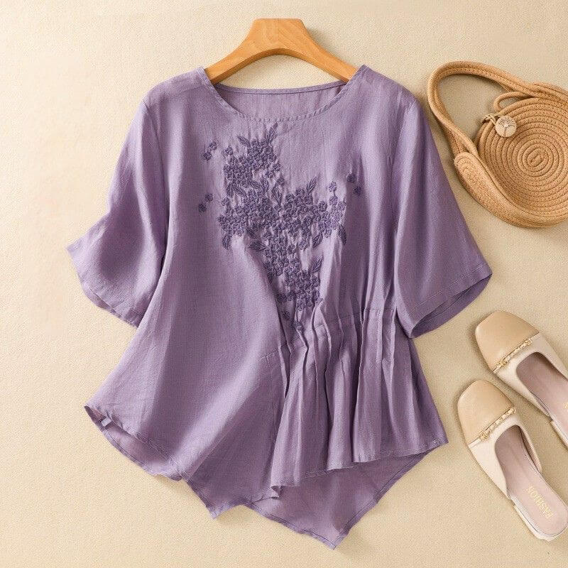 Comfortable Embroidered Crew Neck Casual Top