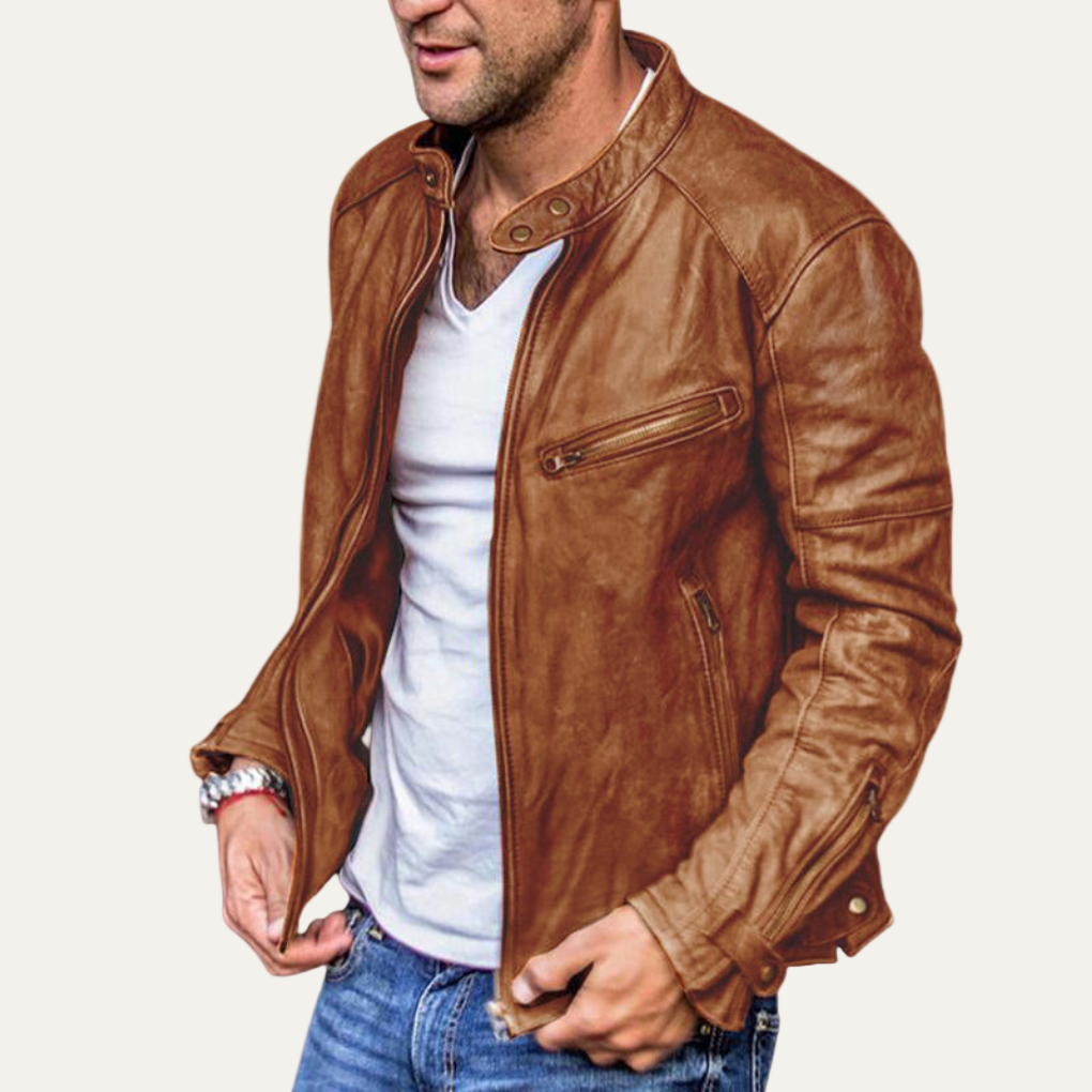 Classic Fake Leather Biker Jacket for Men