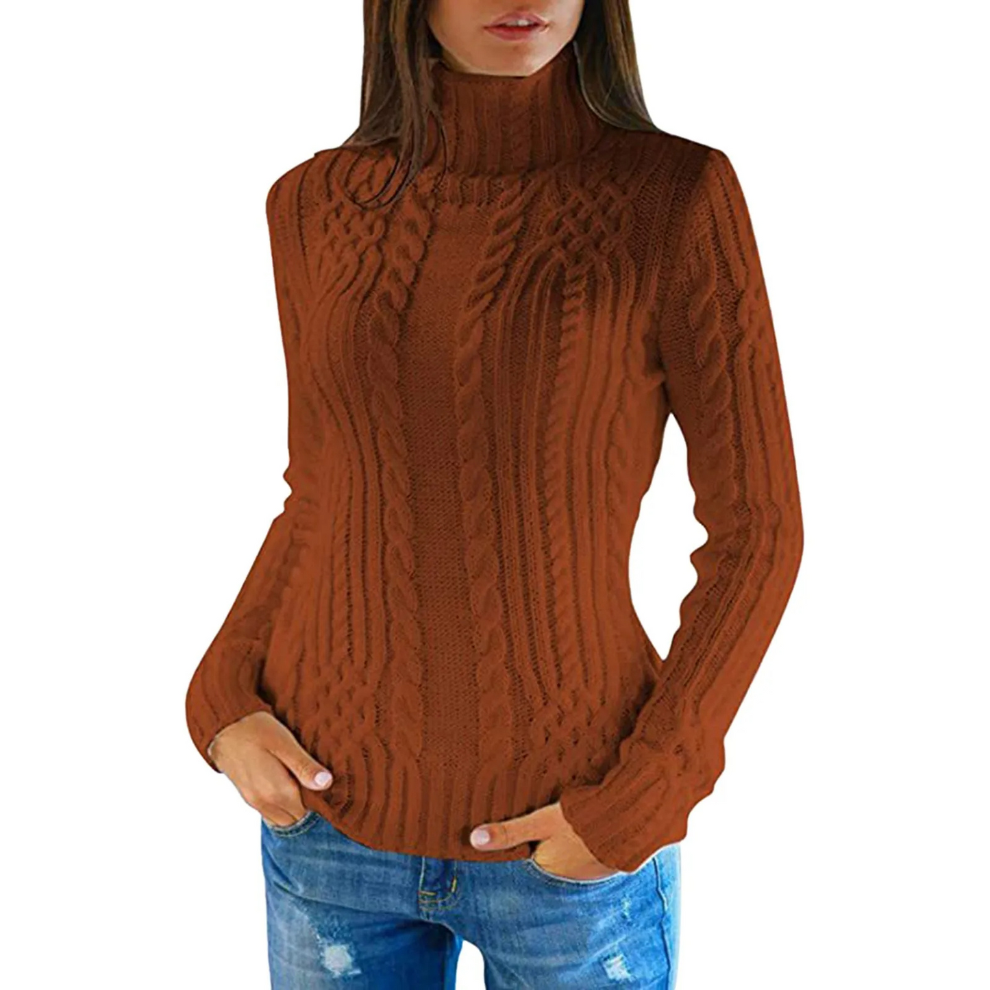 Warm Soft Cable Knit Turtleneck Sweater