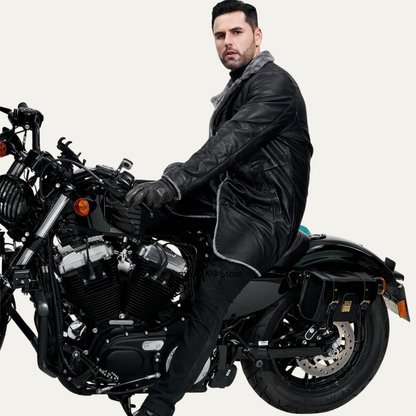 Warm Vintage Fleece Lined Leather Mens Coat