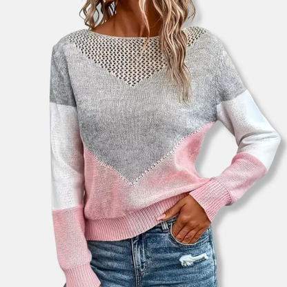 Casual Loose Fit Sweater | Crew Neck Colour Block Jumper