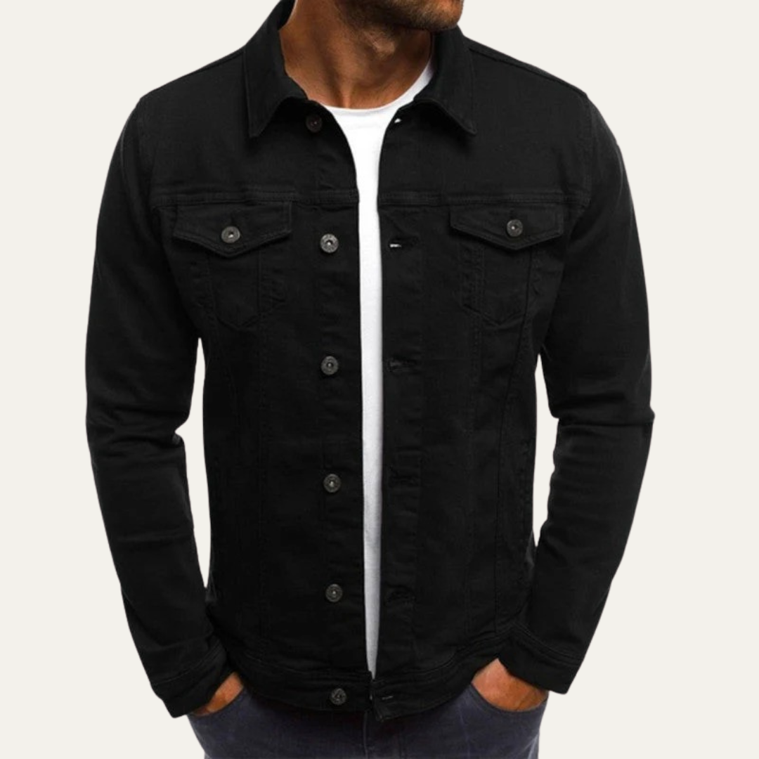Men's Leather Look Button Jacket with Stand Collar