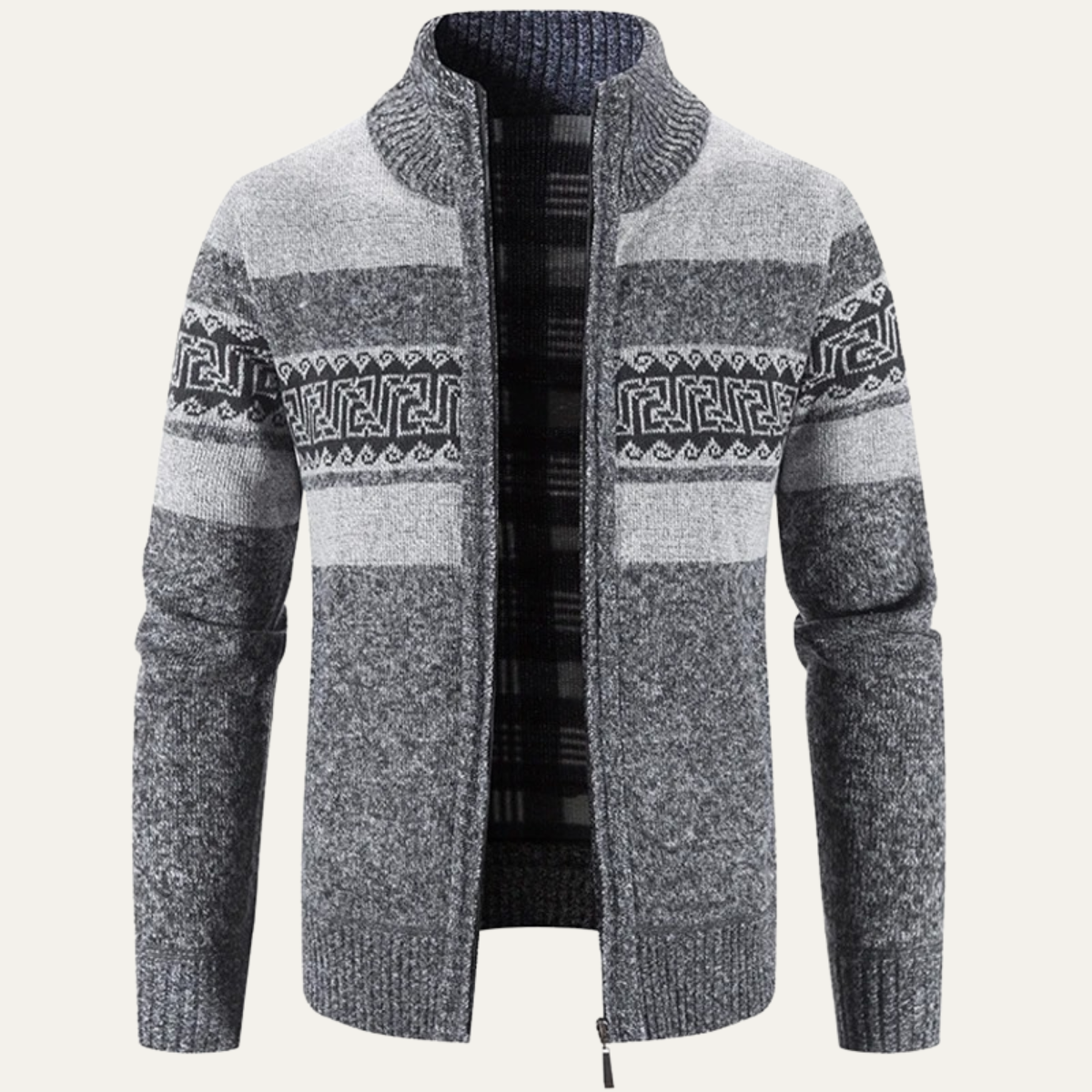 Thermal Men's Cozy Patterned Knitted Zipper Jacket