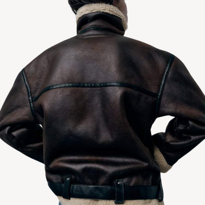 Ladies Synthetic Sheepskin Pilot Jacket Brown