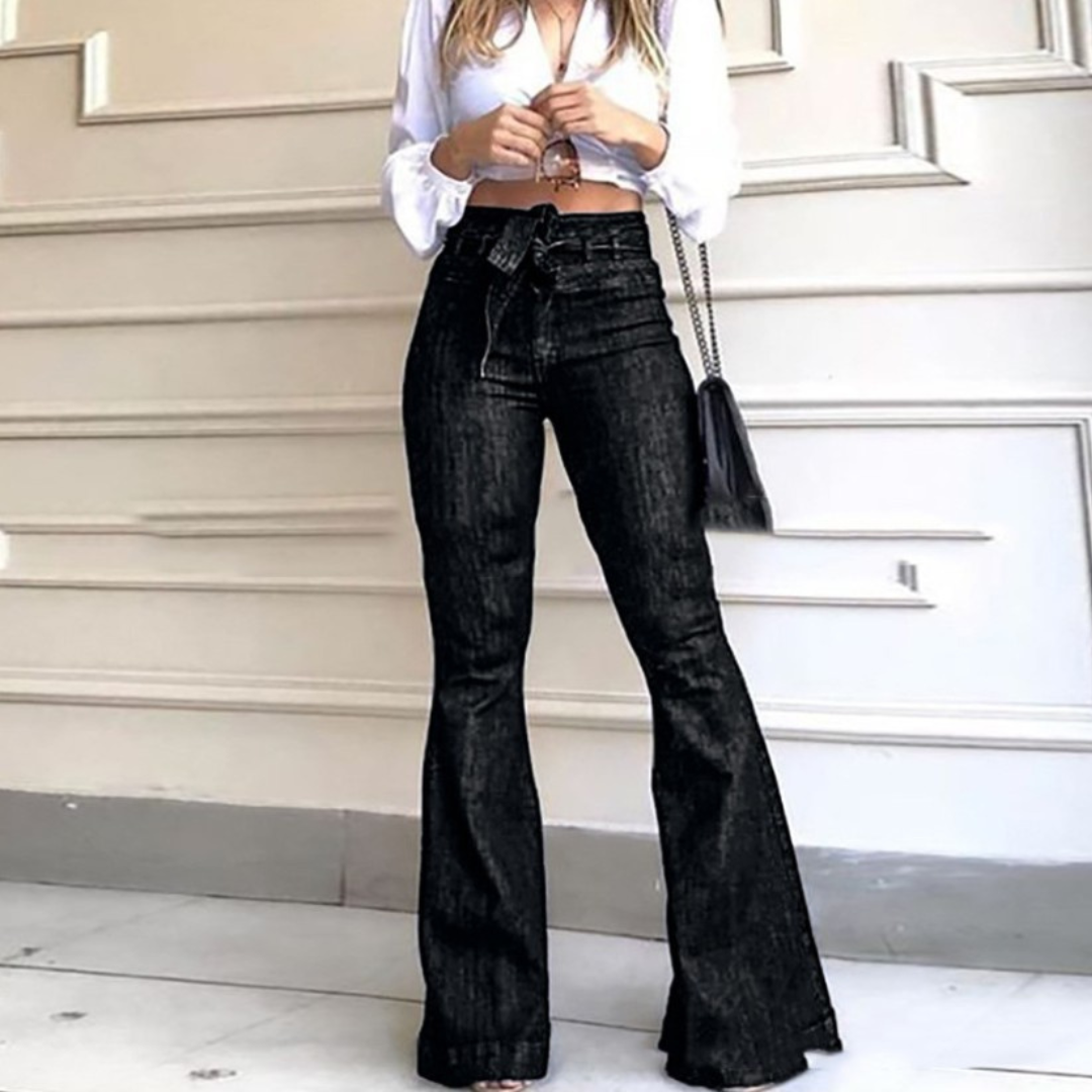 Classic High Waist Flared Lace Up Pants