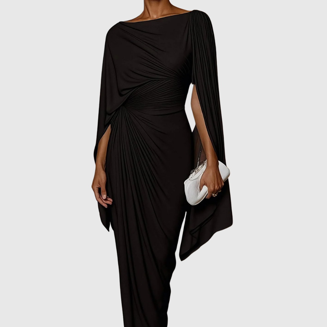 Flowy Ruffled Floor Length Evening Dress