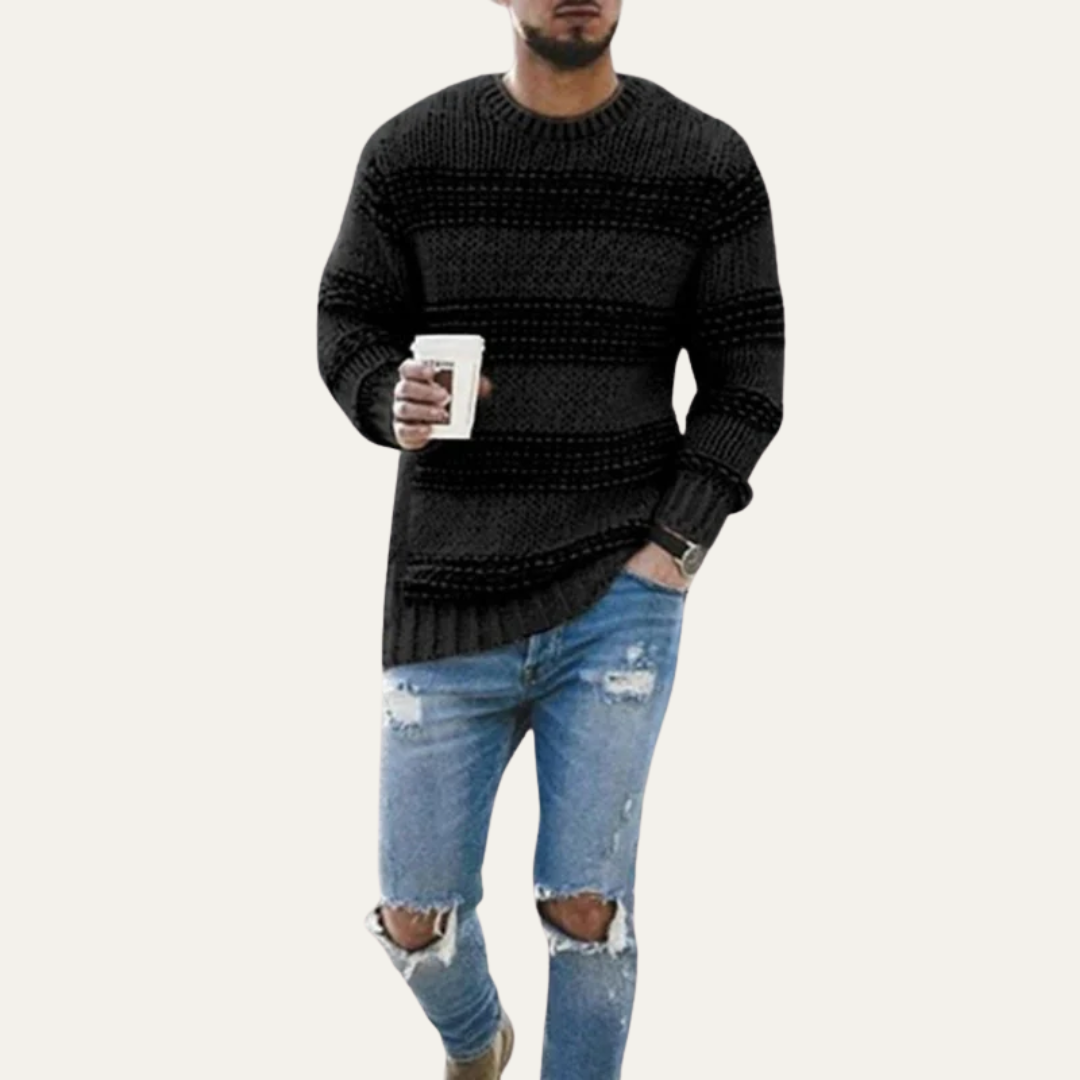 Men's Thick Striped Knit Crew Neck Jumper