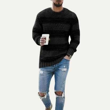 Men's Thick Striped Knit Crew Neck Jumper