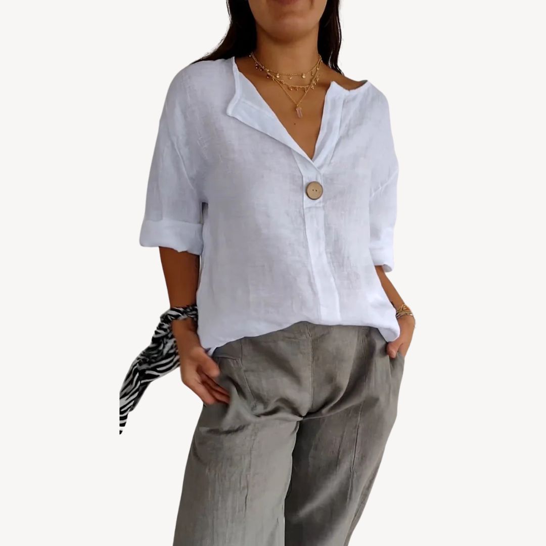 Relaxed Fit Cotton V Neck Ladies Shirt