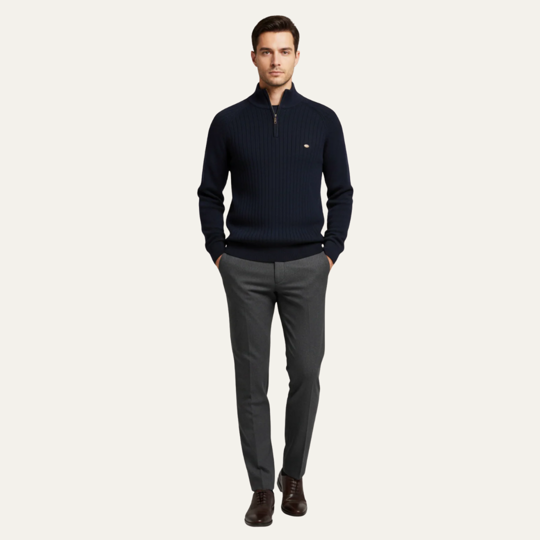 Thick Warm Crew Neck Quarter Zip Sweater