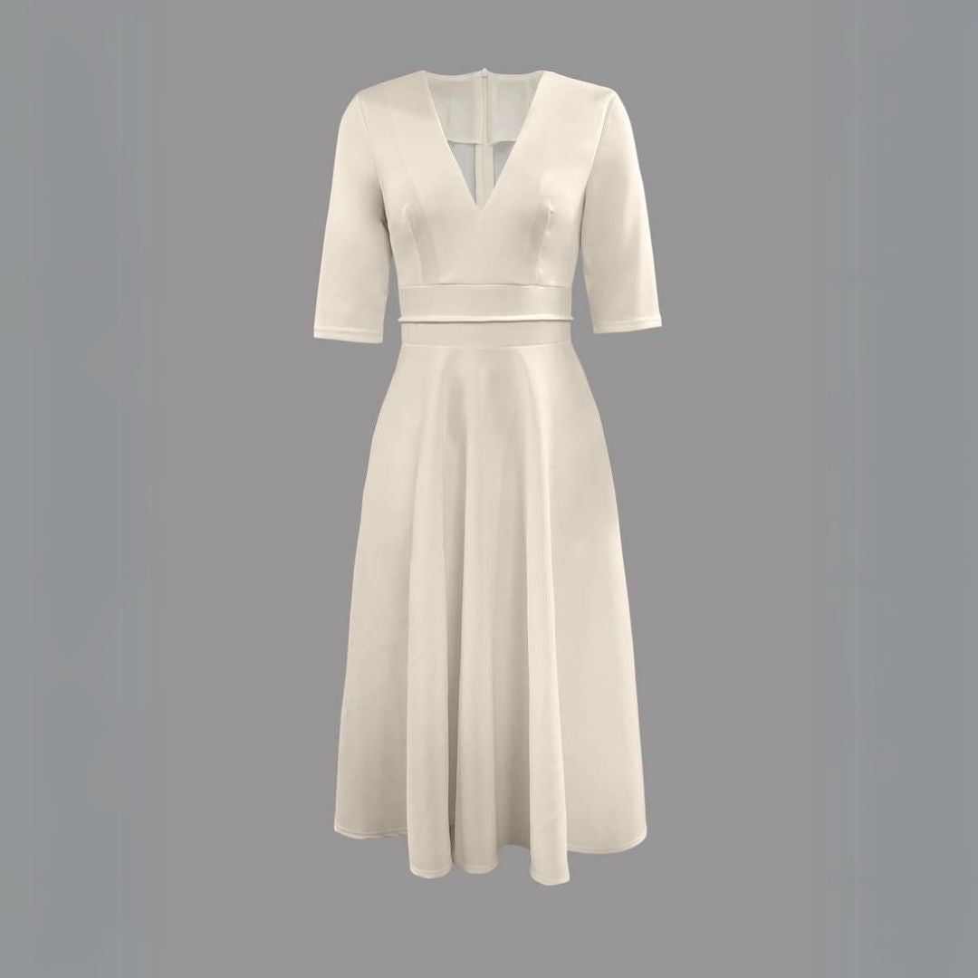 Classic Fit V Neck White Ladies Dress