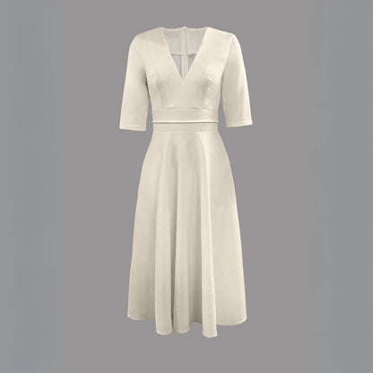 Classic Fit V Neck White Ladies Dress