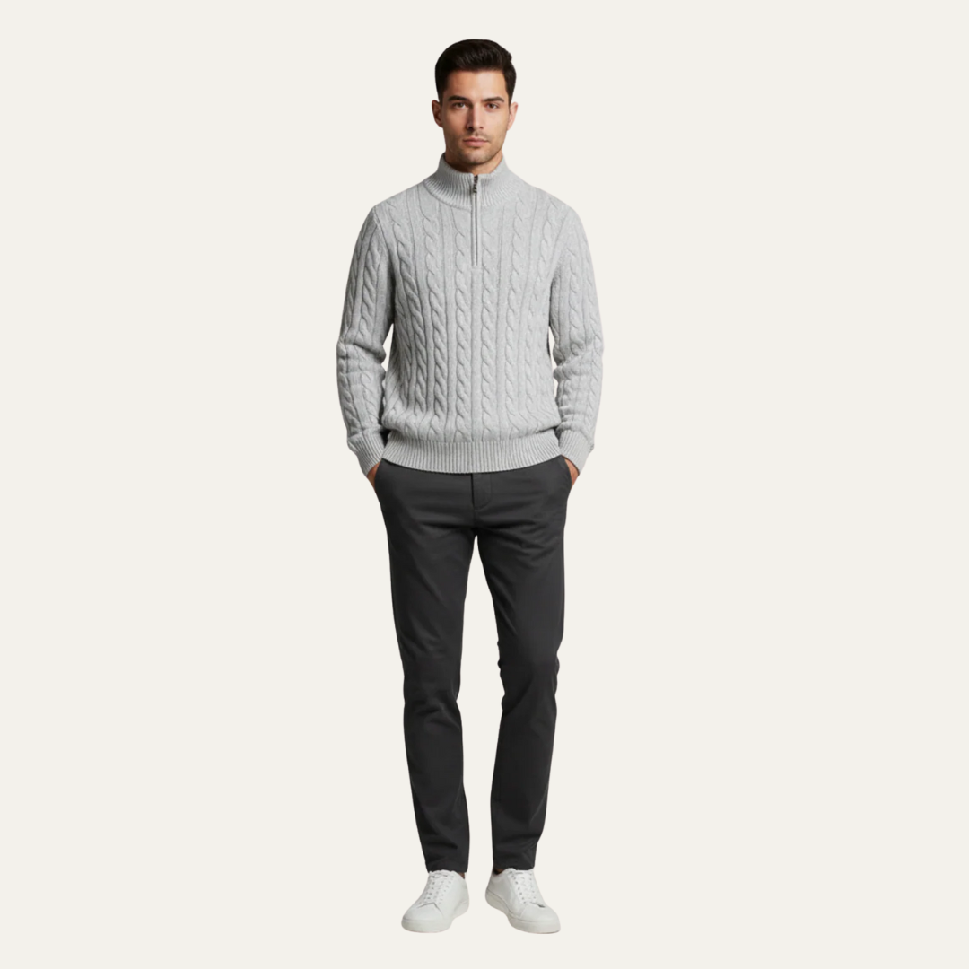 Classic Quarter Zip Fitted Knit Sweater