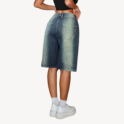 Women's Retro Blue Bermuda Shorts - Classic & Cozy