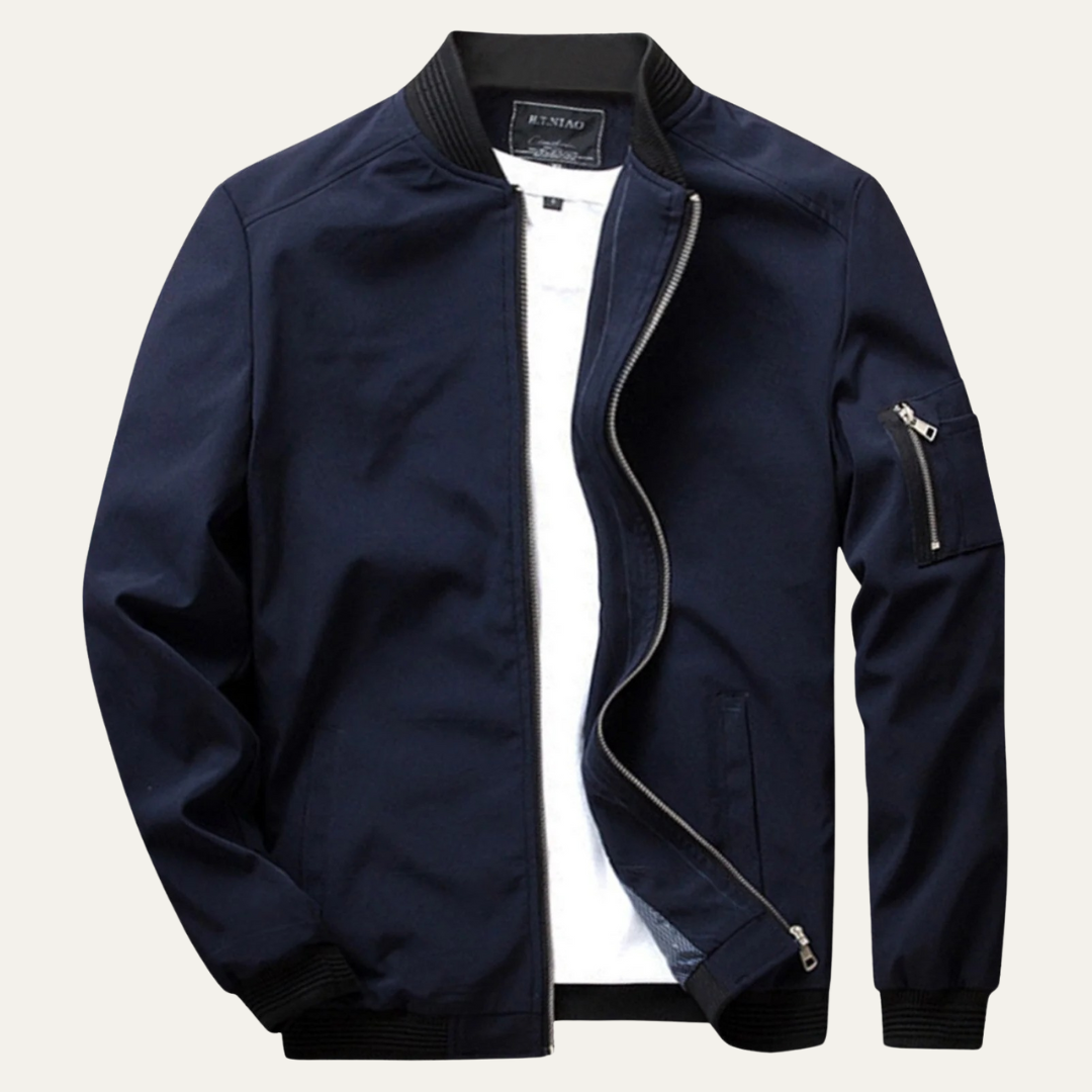 Men's Relaxed Fit Bomber Jacket with Zip Pockets