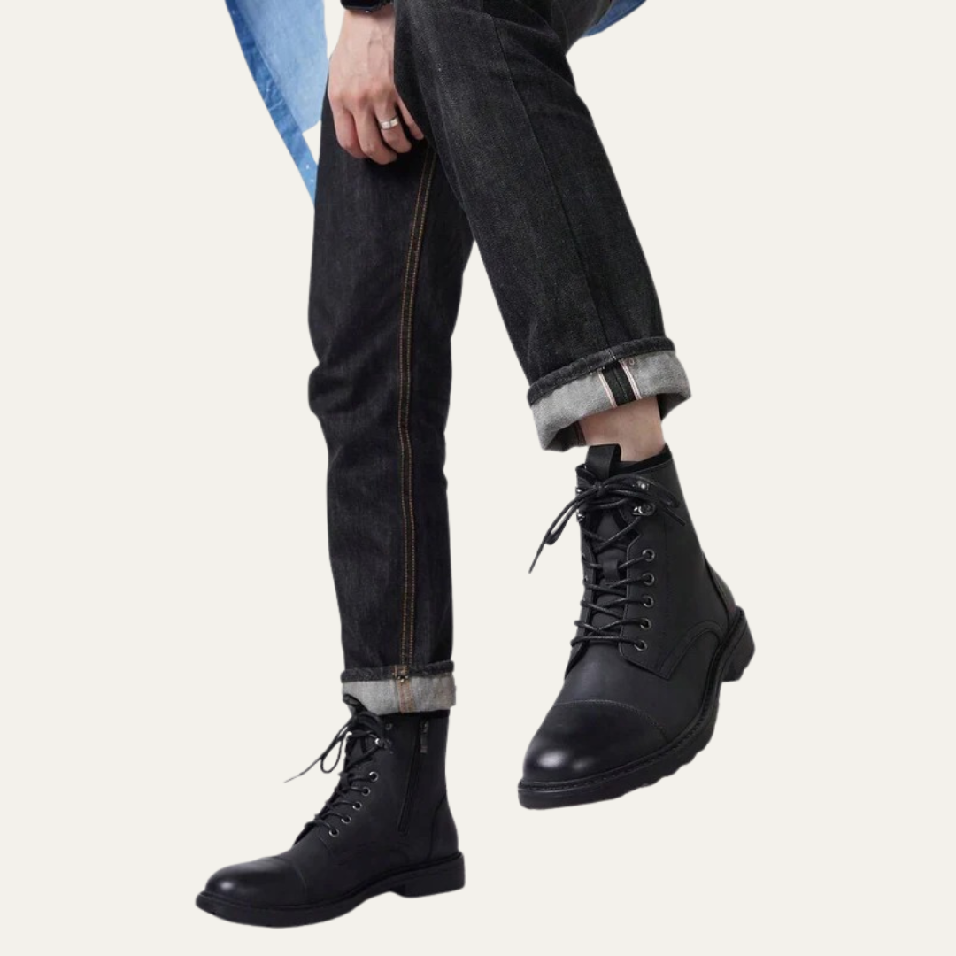 Tough Leather Lace Up Military Ankle Boots