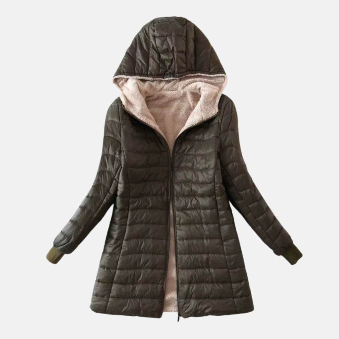 Warm Quilted Puffer Jacket with Hood and Soft Lining