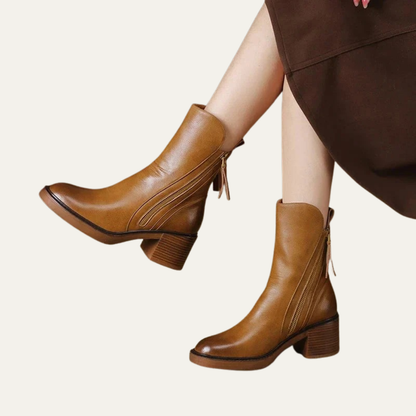 Ladies Comfortable Block Heel Leather Boots