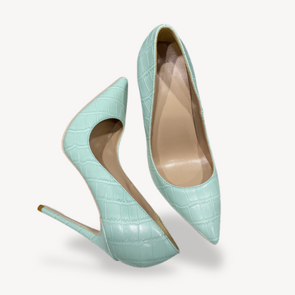 Comfortable Pastel Green Leather High Heels