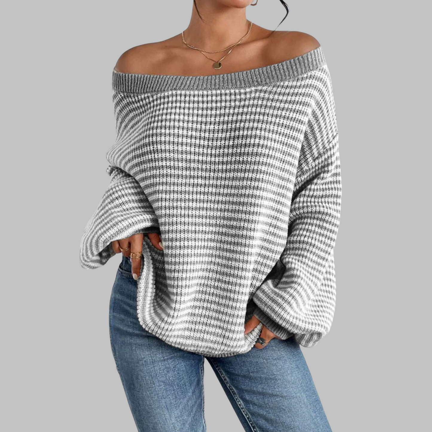 Relaxed Fit Stripe Crew Neck Sweater