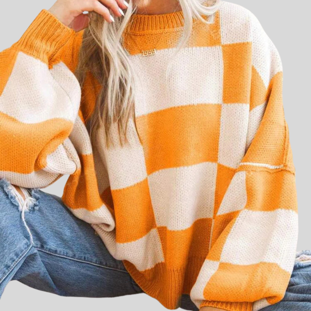Comfy Plaid Crew Neck Long Sleeve Sweater