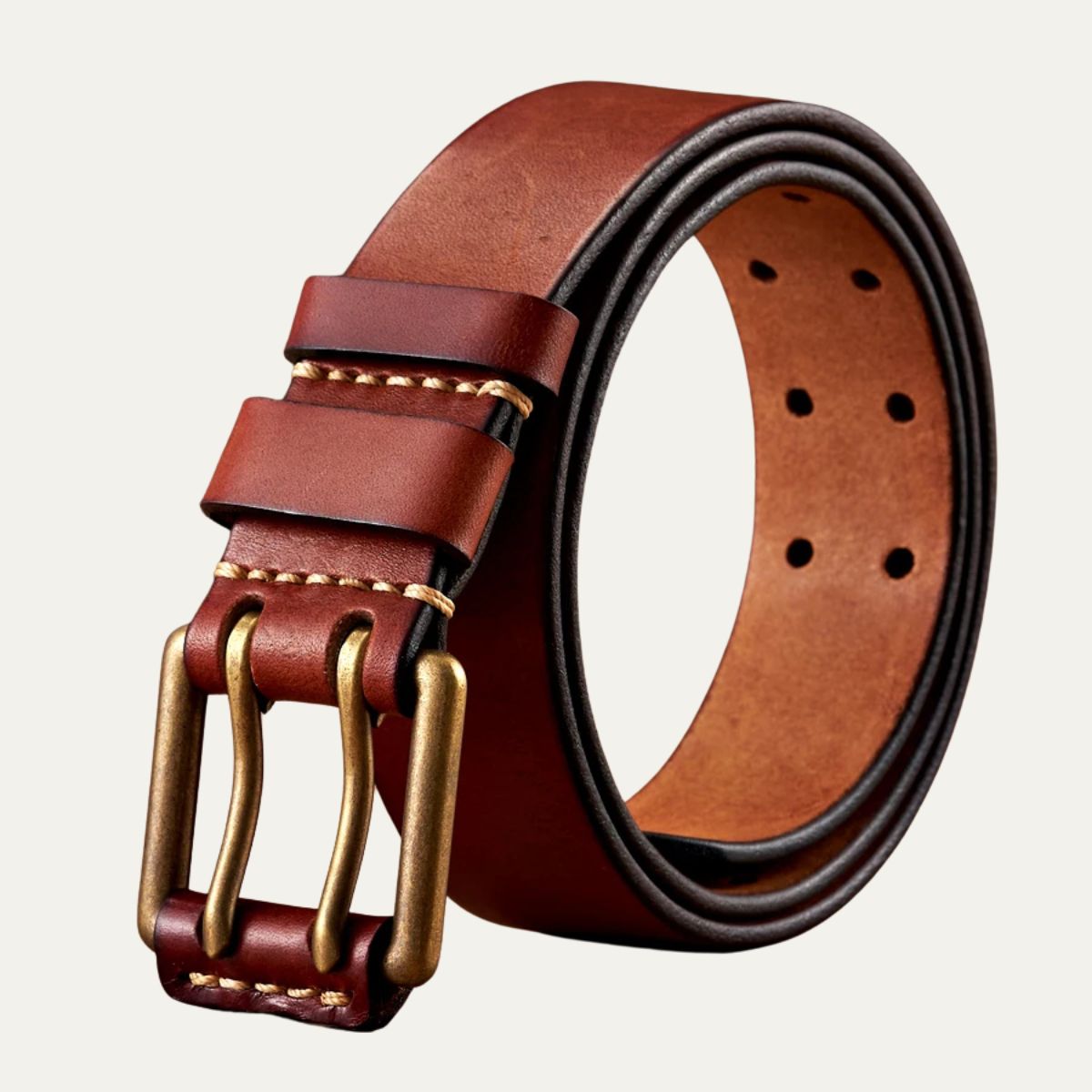 Rugged Men's Leather Belt with Thick Stitching