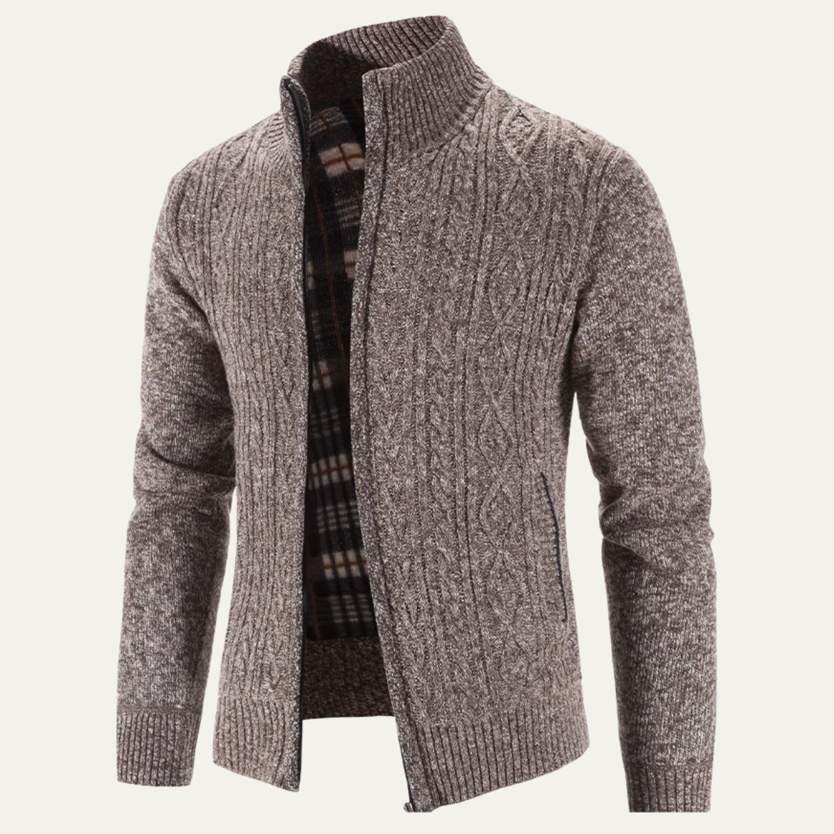 Men's Textured Cable Knit Zip Up Sweater