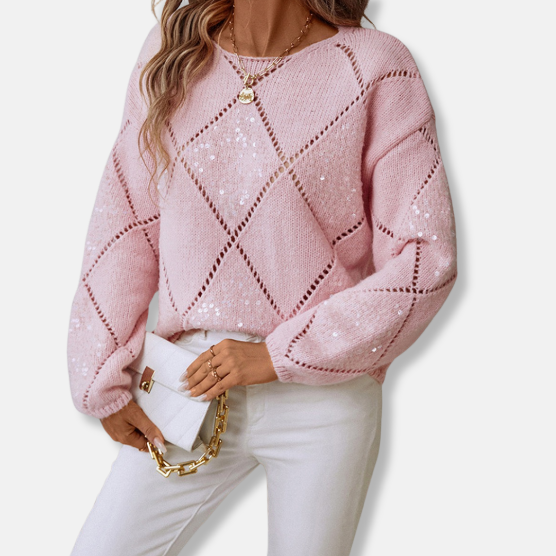 Casual Open Knit Sweater with Sparkly Sleeves