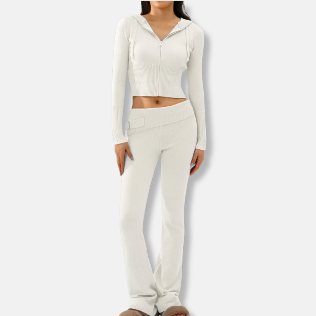 Comfortable Ribbed Hoodie and Bootcut Pant Set