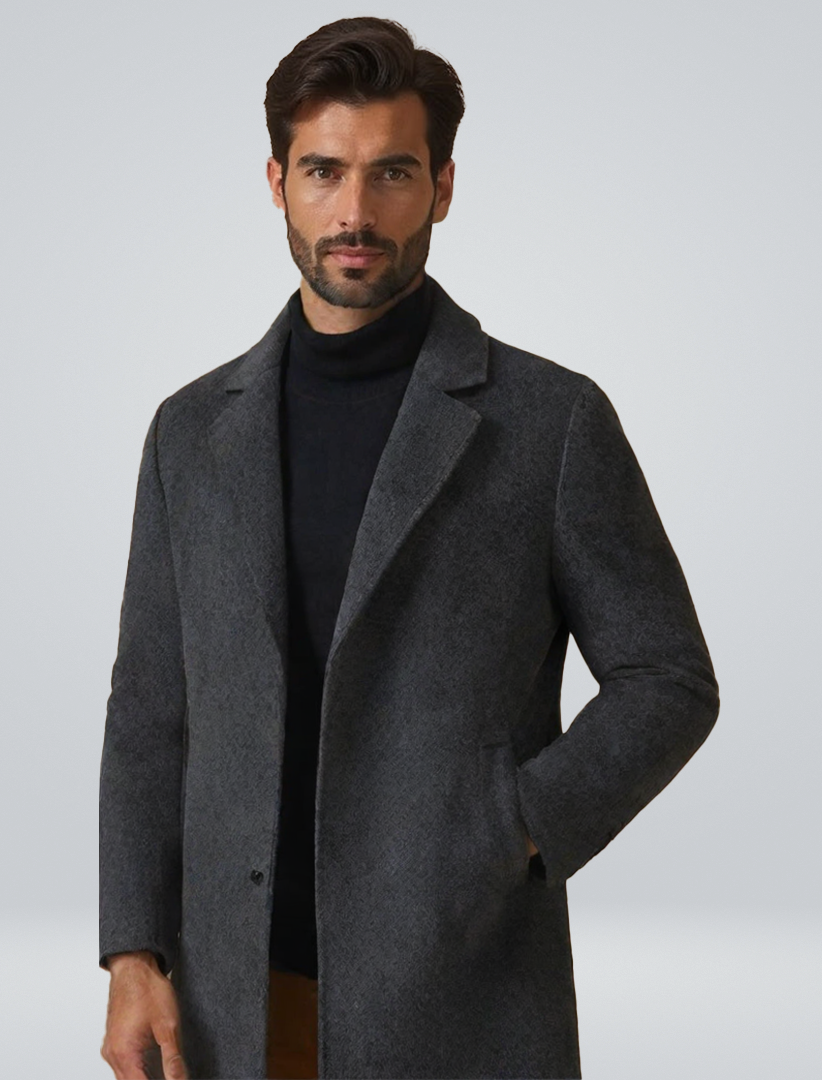 Classic Men's Dark Blue Wool Winter Coat