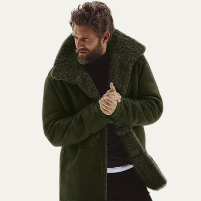 Men's Faux Suede Overcoat with Warm Shearling Inside