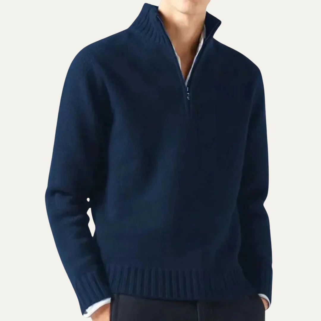 Men's Textured Crew Neck Quarter Zip Jumper