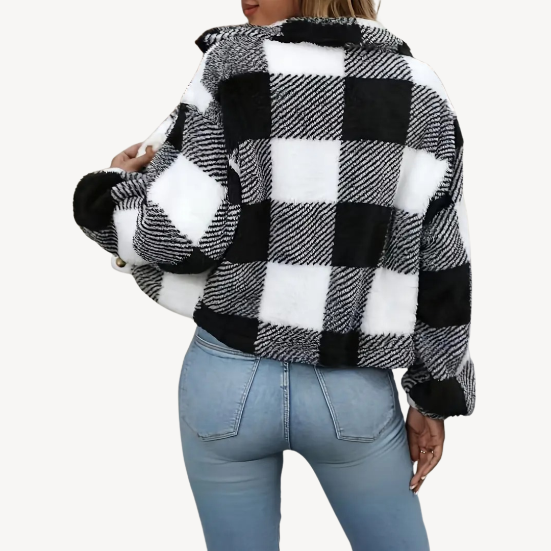 Ladies Faux Fur Flannel Coat