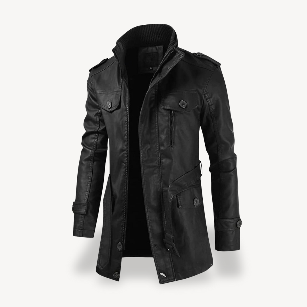 Men's Synthetic Leather Zip Up Biker Coat