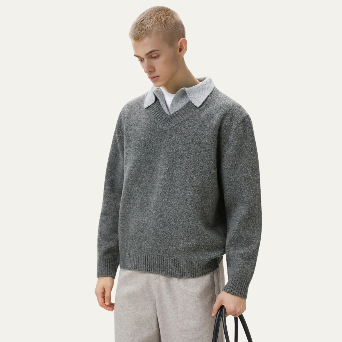 Comfy Men's Knit Polo Neck Sweater