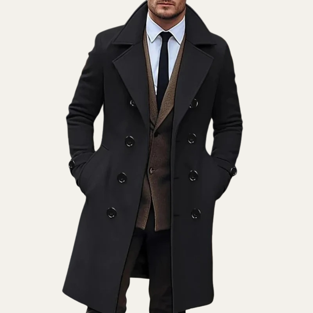 Classic Fit Navy Wool Overcoat - OutfitLondon