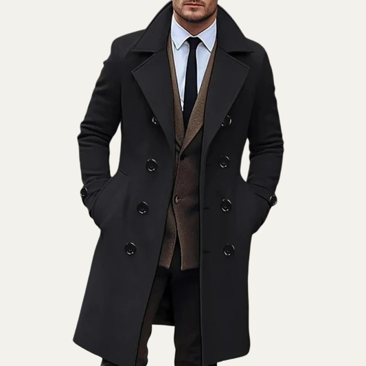 Classic Fit Navy Wool Overcoat - OutfitLondon