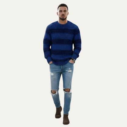 Thick Horizontal Stripe Crew Neck Sweater