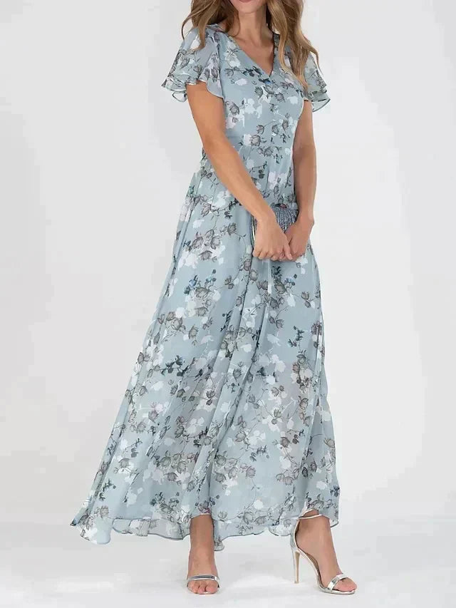 Elegant Floral V Neck Maxi Dress - OutfitLondon