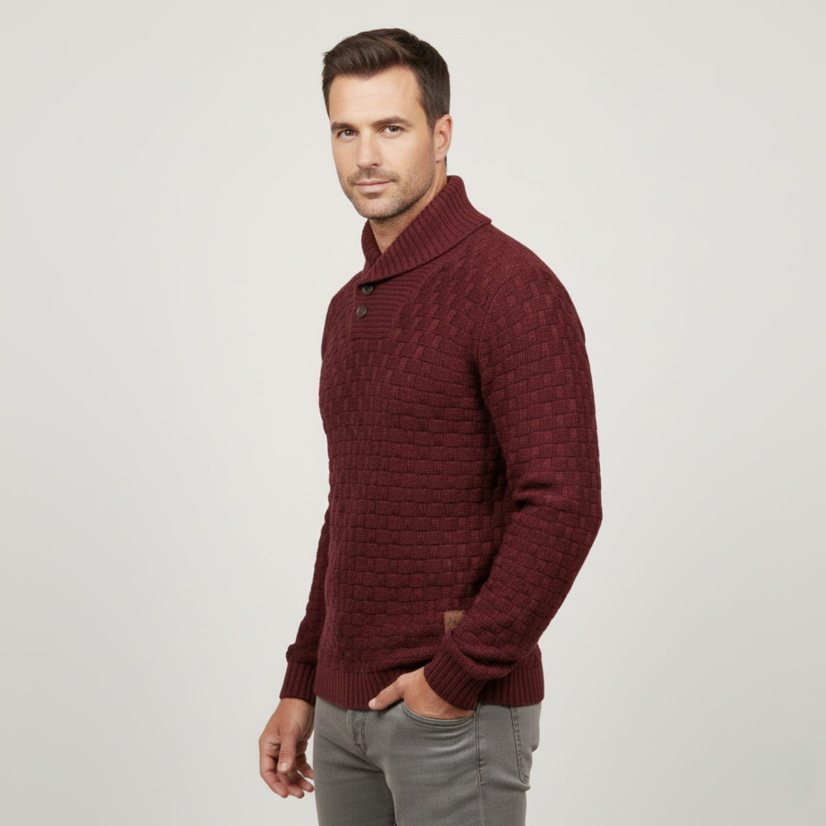 Classic Mens Thick Cable Knit Sweater with Buttons