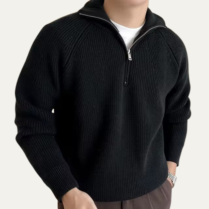 Men's Fleece Quarter Zip Sweater with Texture Detail