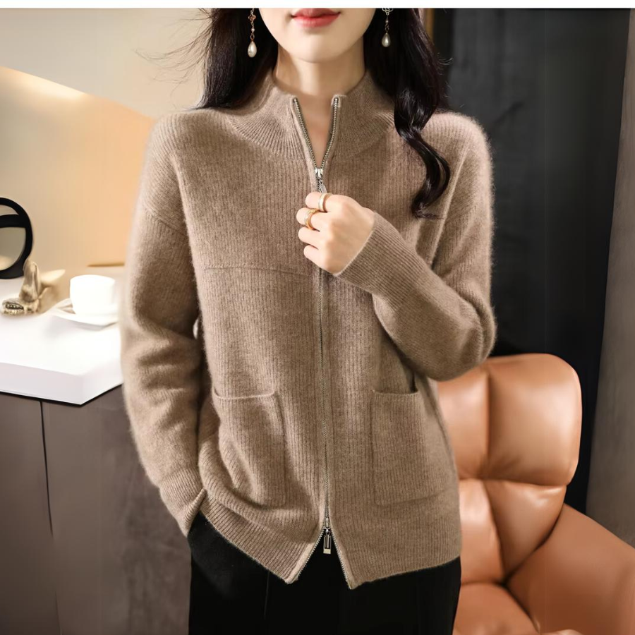 Women's Merino Wool Zip Up Sweater