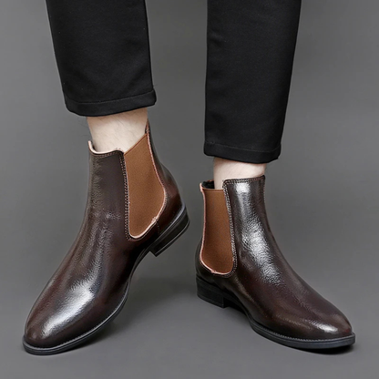 Men's Classic Leather Chelsea Ankle Boots with Stretch