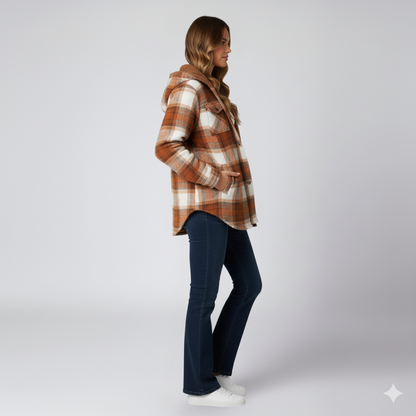 Warm Hooded Plaid Jacket for Women
