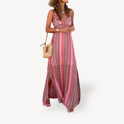Vibrant Geometric Long Sleeve Maxi Dress - OutfitLondon
