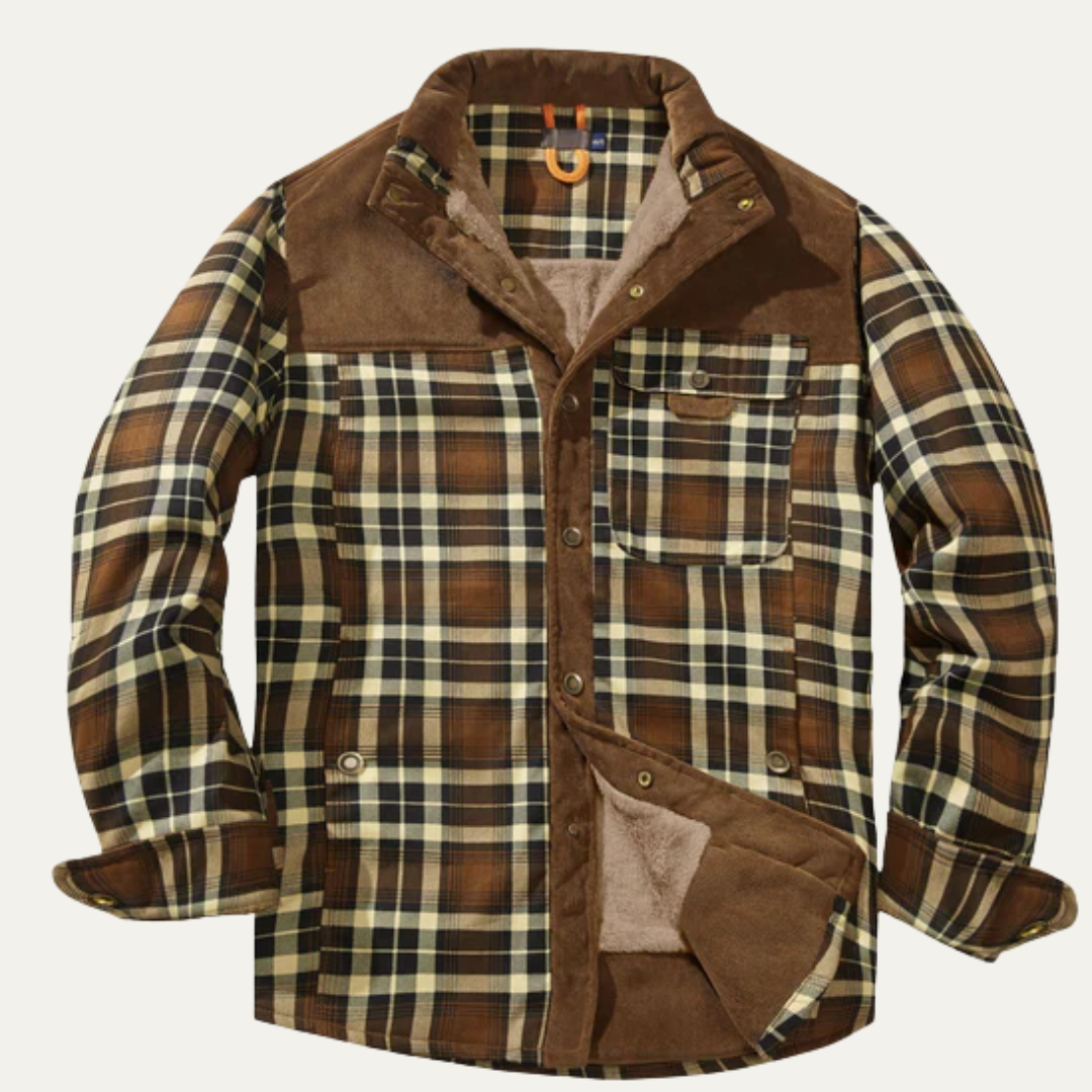 Warm Plaid Men's Flannel Jacket with Faux Fur Inside