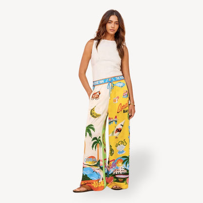 Summer Floral Satin Pants Set